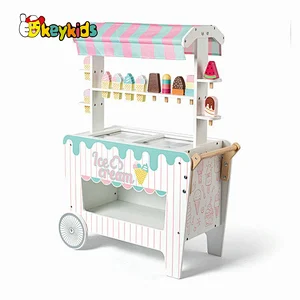 New arrive pretend play wooden play shop ice cream cart for kids W10A178