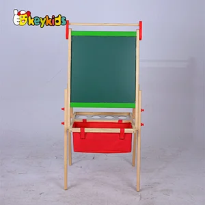 Children double sided height adjustable wooden drawing board with basket W12B234