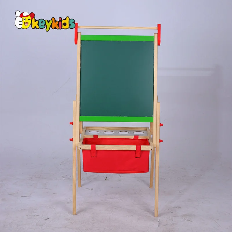 Children double sided height adjustable wooden drawing board with basket W12B234