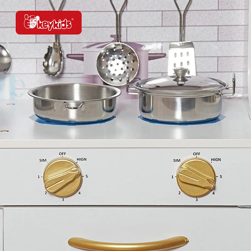 Hot Selling Cooking Pretend Play Modern White Wooden Kitchen Toy For Kids W10C529D