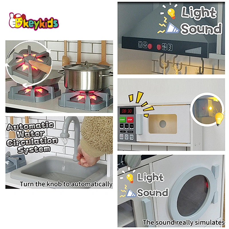 2023 New Upgrade stove kids wooden electronic kitchen toy with realistic washing machine W10C513F