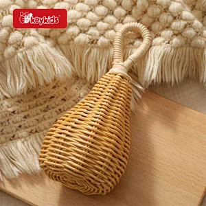 Hot Sale Educational Musical Hand Bell Rattan Handmade Rattle Toy For Baby W07I207