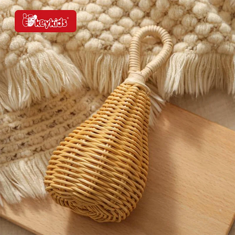 Hot Sale Educational Musical Hand Bell Rattan Handmade Rattle Toy For Baby W07I207