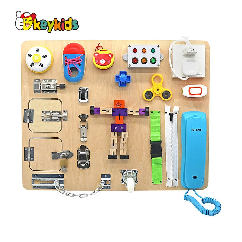 Early learning sensory unlock toys wooden montessori latch boards for children W12D249