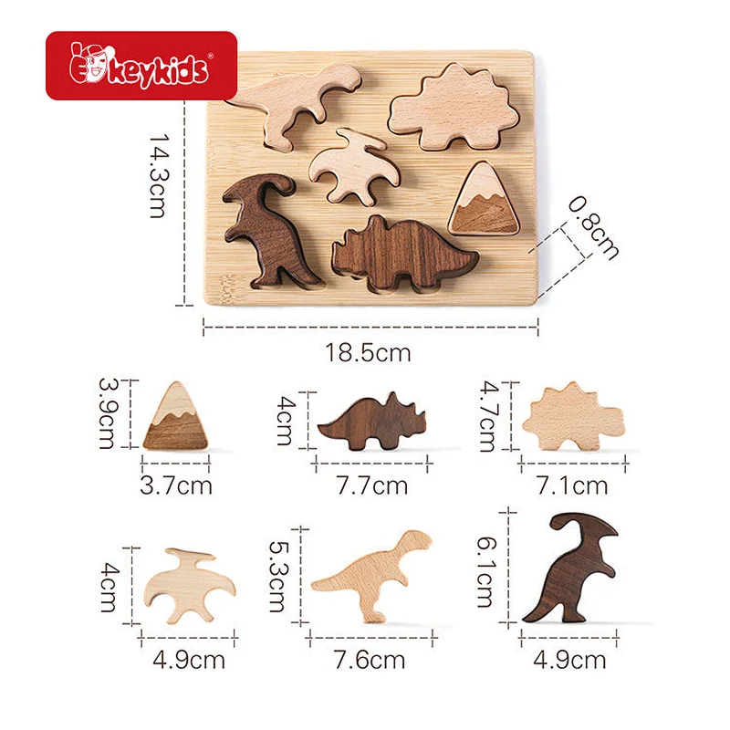 Montessori Educational Toy 6 Pcs Wooden Dinosaur Shape Puzzles For Kids W14A376