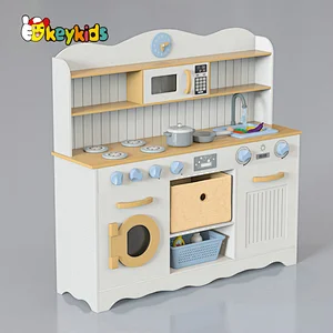New released kids cooking pretend play wooden kitchen toy with running water W10C806