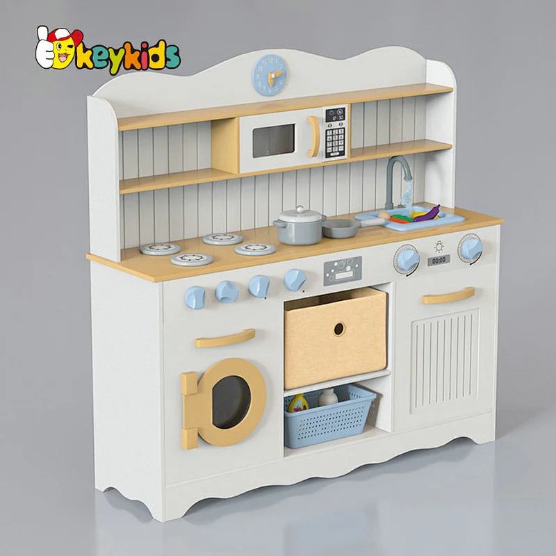 New released kids cooking pretend play wooden kitchen toy with running water W10C806