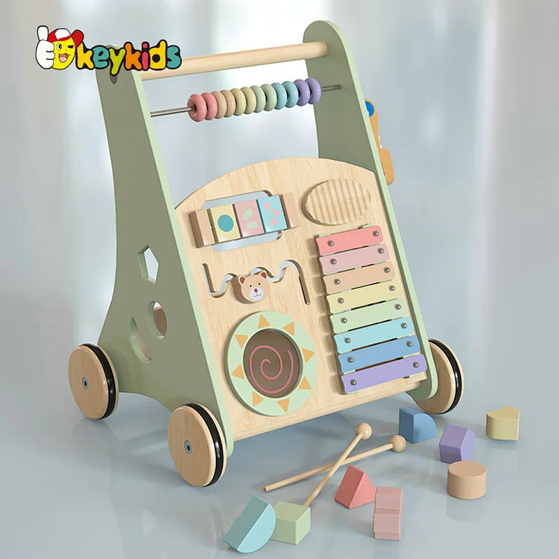 New design educational push wooden baby walker with activity center W08J001I