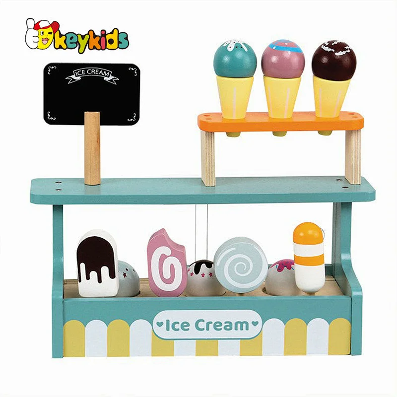New arrive pretend play interactive wooden toy ice cream store for kids W10A177
