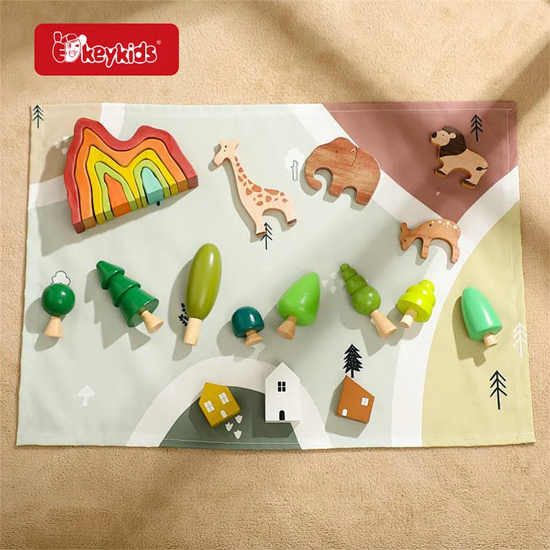Wholesale Kids Montessori Wooden Forest Building Blocks Toys With Map W13A298