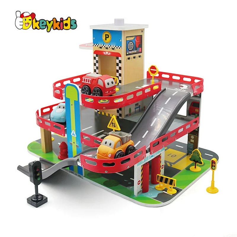 New design preschool asemmbly wooden parking garage toy set for kids W04B112