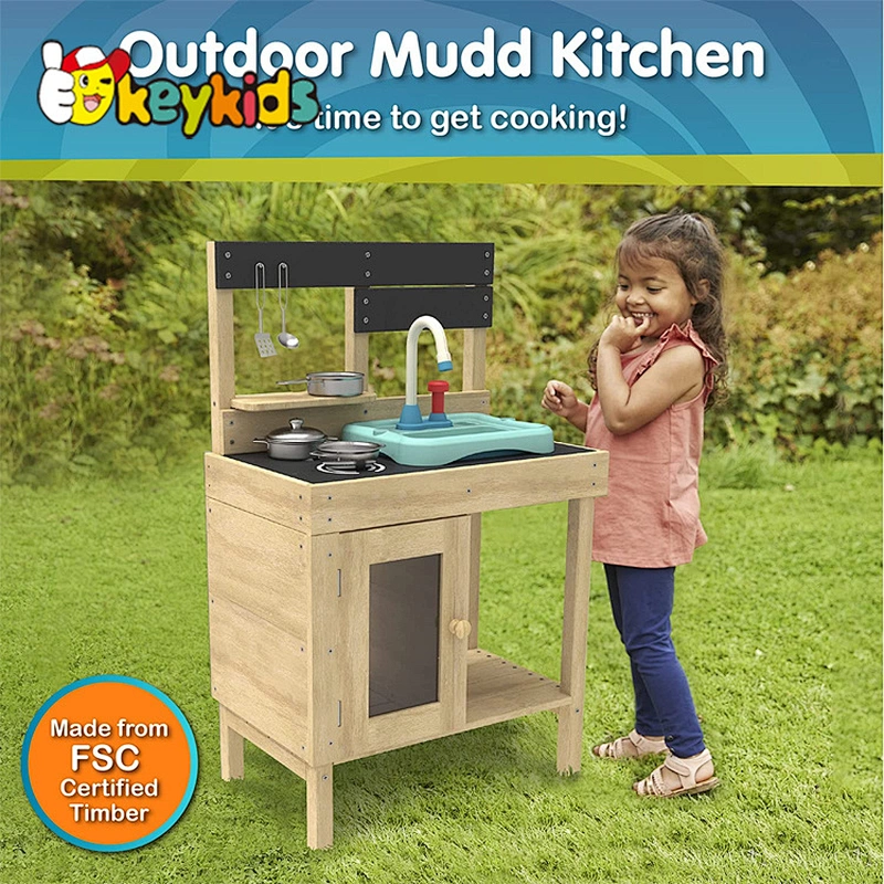 Kids outdoor wooden mud play kitchen set with sink, stove, and oven W10C782