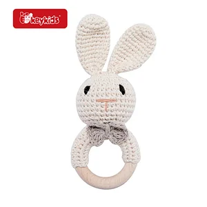 Montessori Teething Cute Animal Shaped Wooden Crochet Rattle Toy For Baby W07I203
