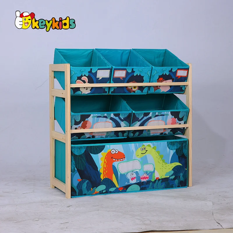 Children Nursery playroom wooden storage toy organizer with removable basket W08C353
