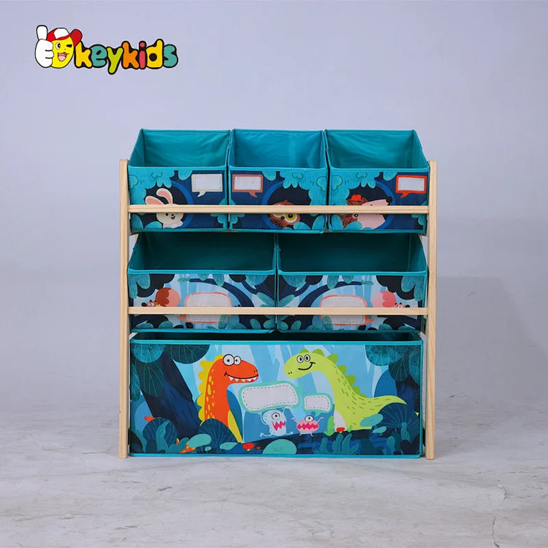 Children Nursery playroom wooden storage toy organizer with removable basket W08C353