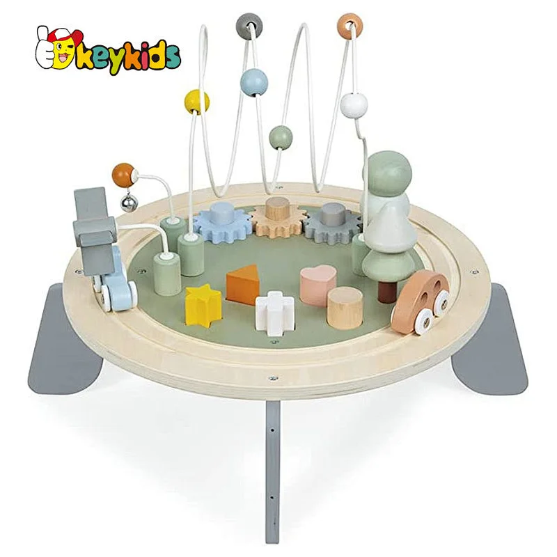 New Arrival Kids Educational Toy Wooden Activity Table with Bead Maze Cube W12D480