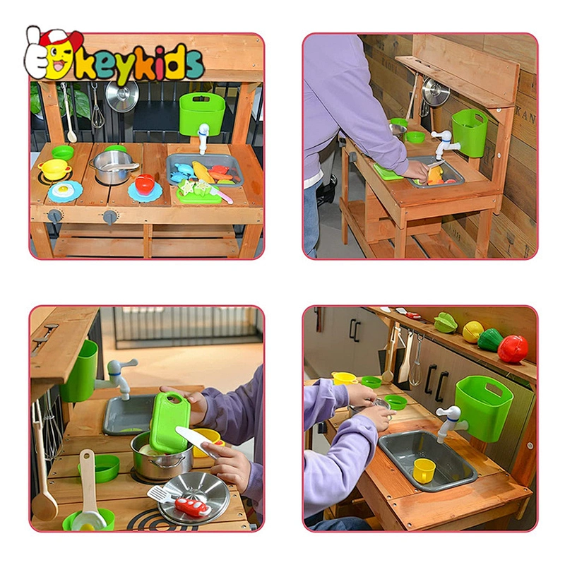 Cheap pretend outdoor toys kitchen wooden mud kitchen play set for kids W10C779