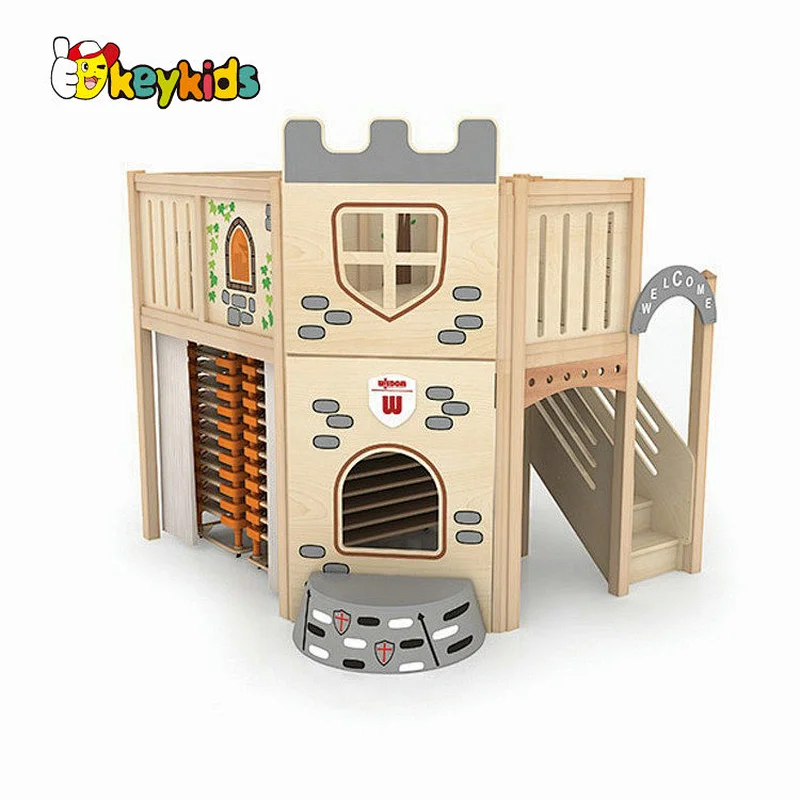 High quality children large playhouse wooden loft castle with slide W01D258