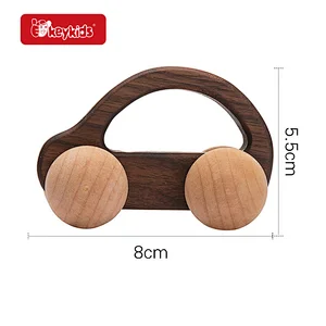 Popular Eco-friendly Baby Teether Educational Wooden Car Toy With Wheels W04A612