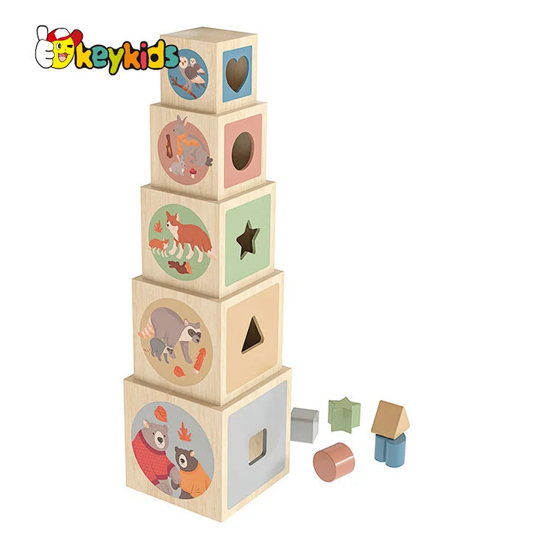 Kids Toddler Baby Gift Montessori Educational Wooden Toys Stacking and Nesting Cubes W13D388
