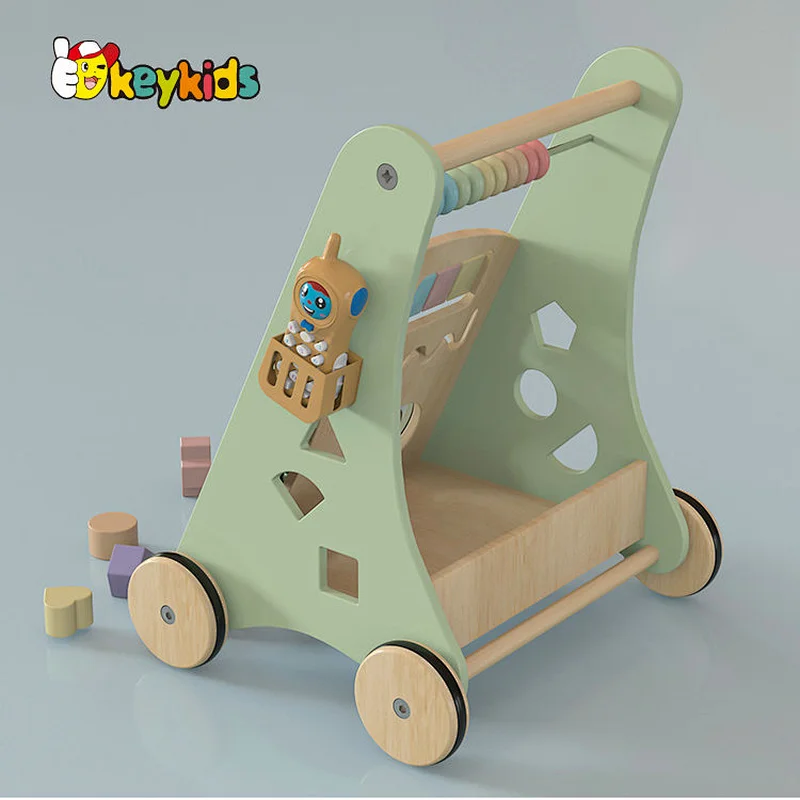 New design educational push wooden baby walker with activity center W08J001I