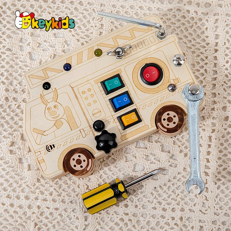 Customize children Sensory wooden montessori switch board with LED light W12D460