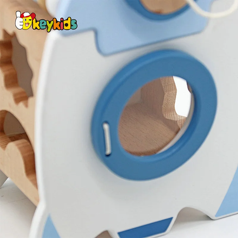 Customize kids educational matching game wooden rocket shape sorter toy for boys W12D449