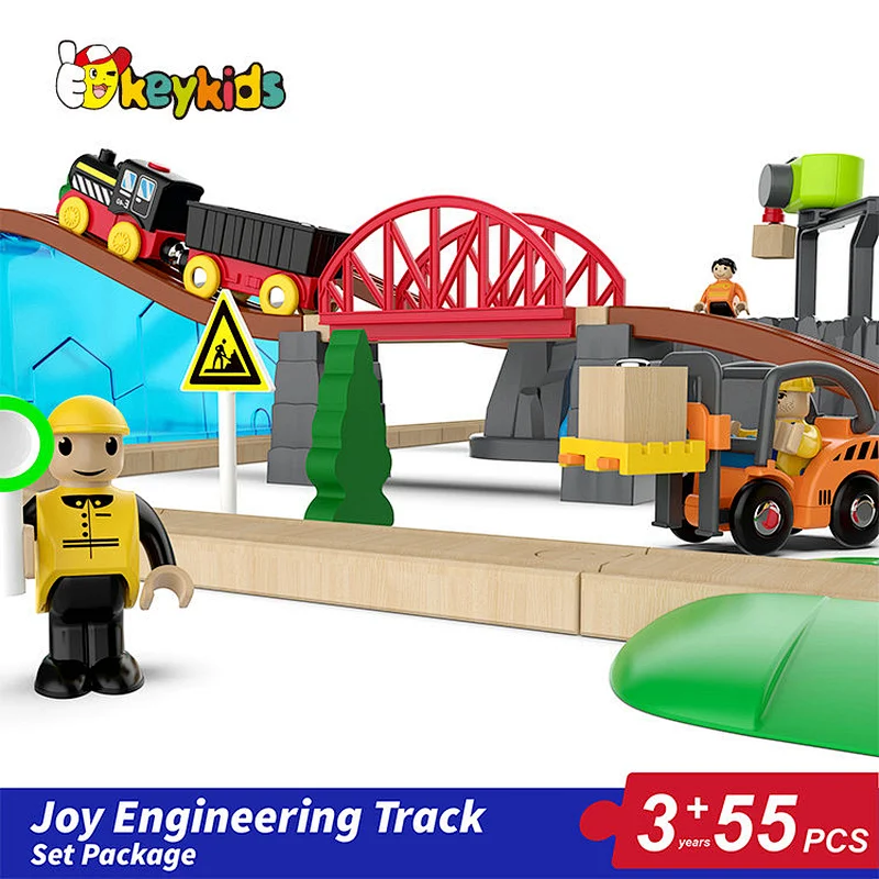 Hot sell 55 pcs classic railway wooden steam train toy for kids W04C248