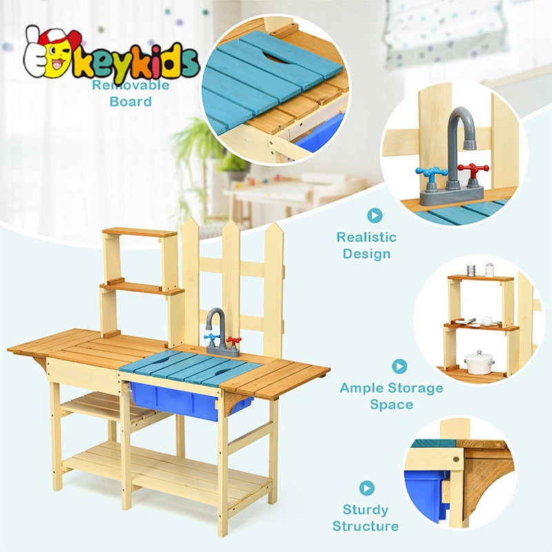 Kids wooden outdoor play mud kitchen pretend cook playsets toy for children W10C772