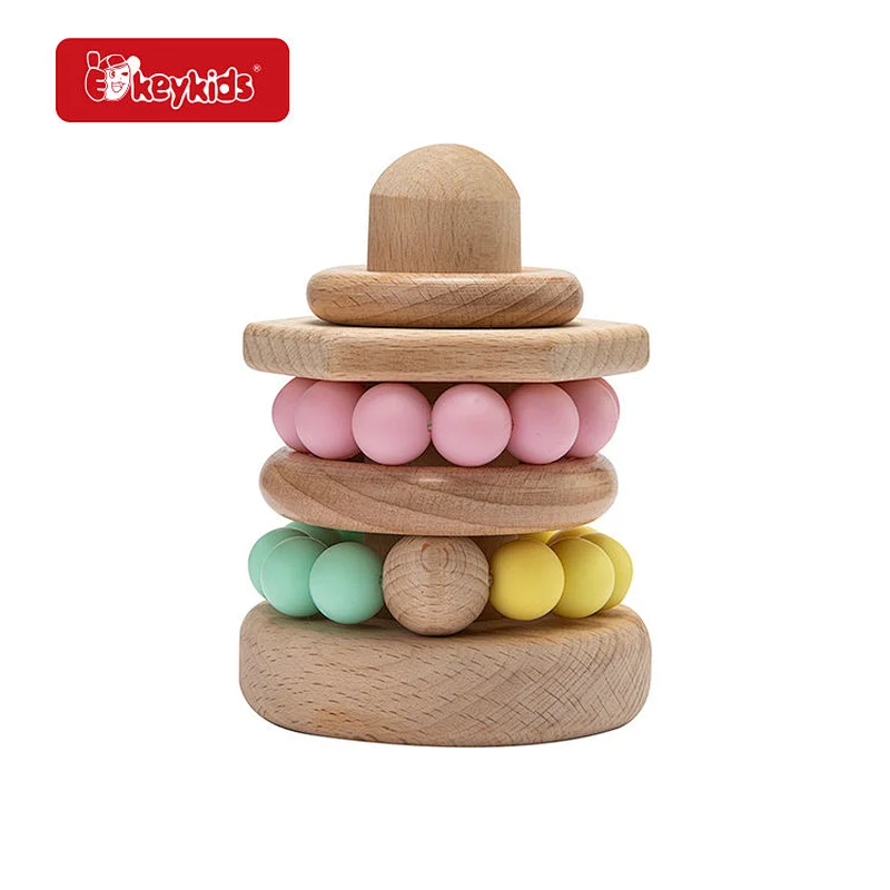 Food Grade Bracelet Teether Natural Wooden Stacking Ring Toy For Kids W13D412