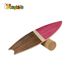 wholesale balance training wooden rocker board with cork roller W01F088