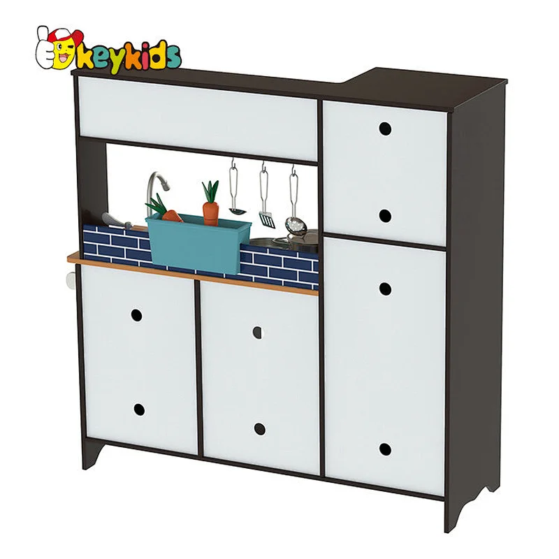 Modern Style Mini Black Wooden Kitchen Toy For Kids Pretend Role Play W10C752