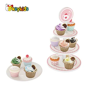 Most Popular Simulation Play Food Wooden Cake Stand Set Toy For Kids W10B447