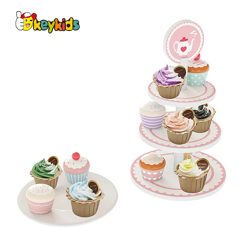Most Popular Simulation Play Food Wooden Cake Stand Set Toy For Kids W10B447