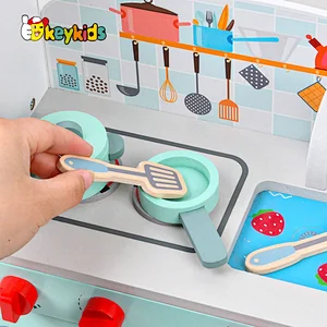 Simulation kids role playing game wooden play kitchen refrigerator with stove W10C669