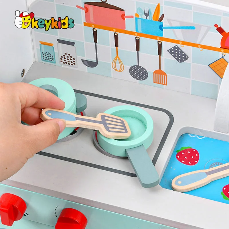 Simulation kids role playing game wooden play kitchen refrigerator with stove W10C669