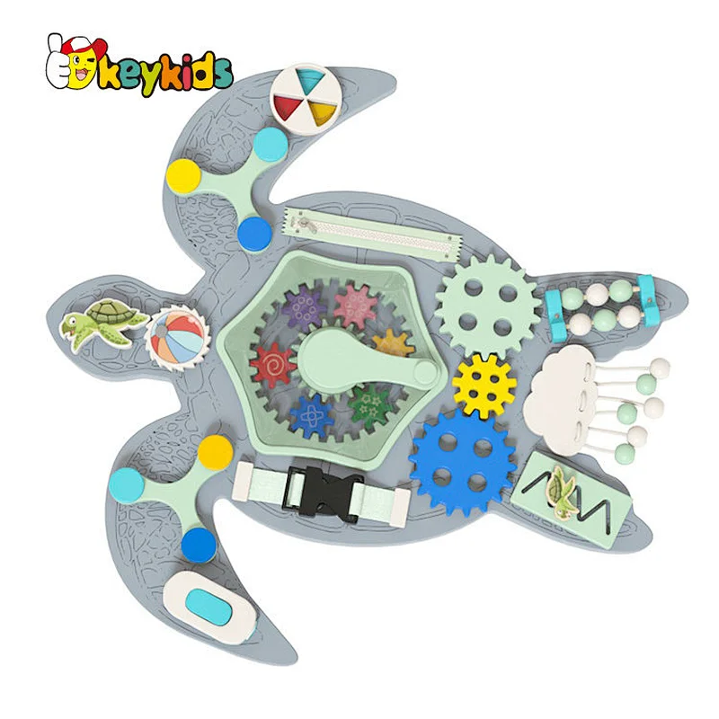 Educational Sensory Activity Toy Turtle Shaped Wooden Busy Board For Kids W12D494