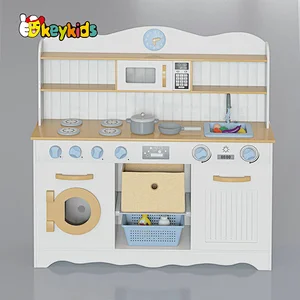 New released kids cooking pretend play wooden kitchen toy with running water W10C806