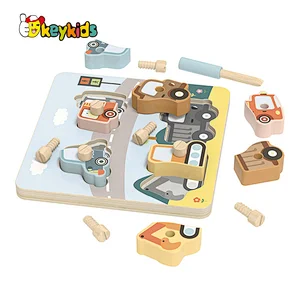 Customize kids educational matching wooden vehicle puzzle with tool toy W14D289