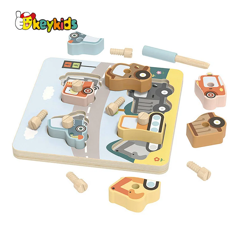 Customize kids educational matching wooden vehicle puzzle with tool toy W14D289