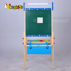 Customize kids double sided wooden magnetic drawing board with basket W12B235