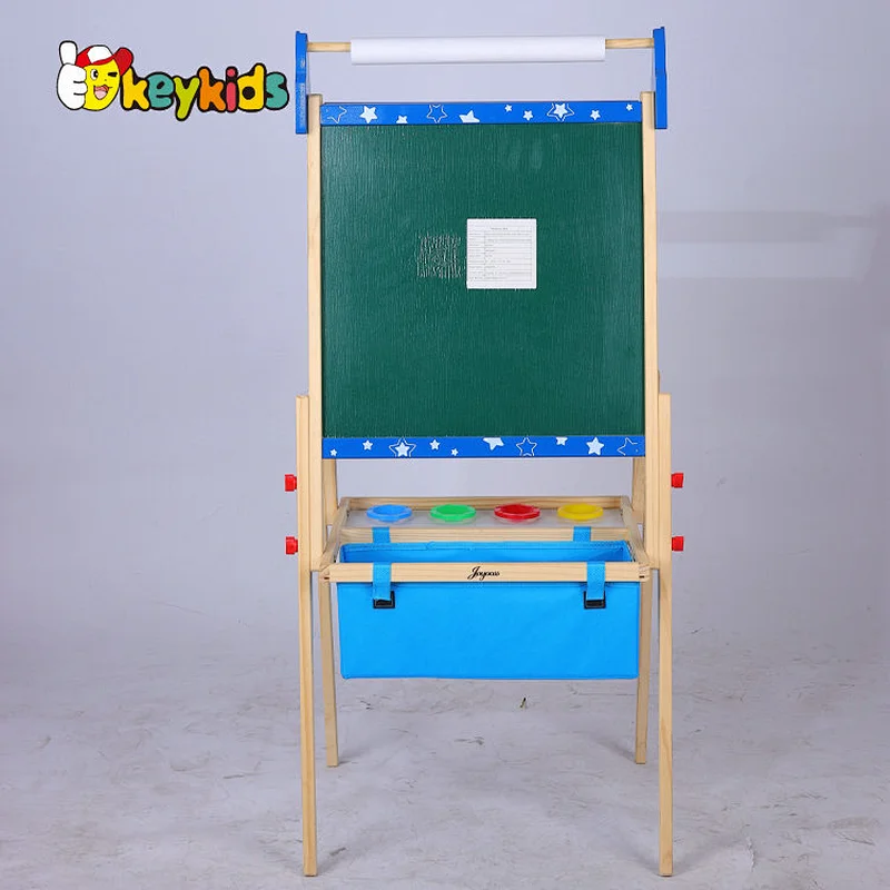 Customize kids double sided wooden magnetic drawing board with basket W12B235