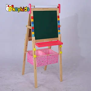 Kids double sided height adjustable wooden chalkboard with basket W12B232