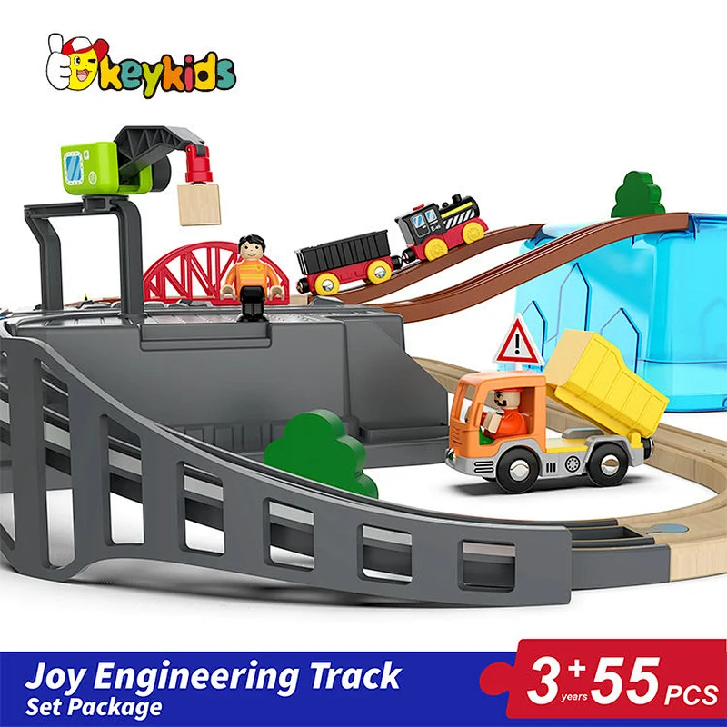 Hot sell 55 pcs classic railway wooden steam train toy for kids W04C248