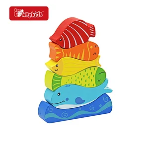 Early Educational Blocks Colorful Fish Shaped Wooden Stacking Toy For Kids W13D410