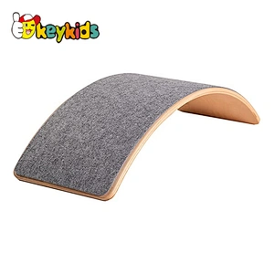 Popular curvy yoga felt fitness training wooden wobble balance board for kids W01F065F