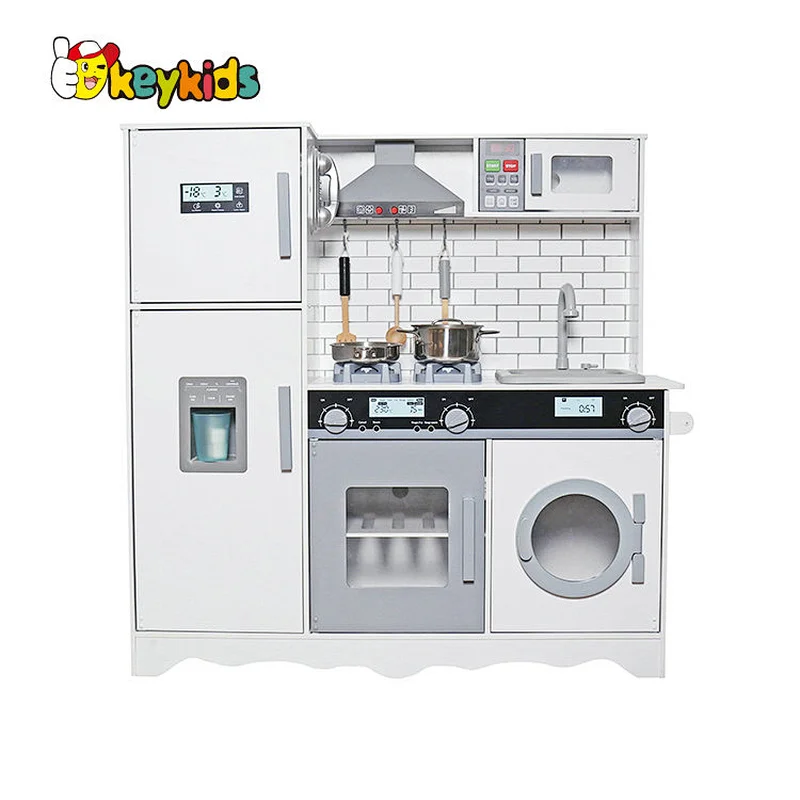 2023 New Upgrade stove kids wooden electronic kitchen toy with realistic washing machine W10C513F
