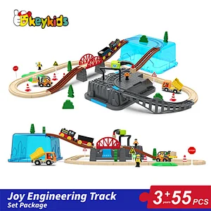 Hot sell 55 pcs classic railway wooden steam train toy for kids W04C248