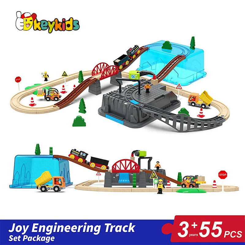 Hot sell 55 pcs classic railway wooden steam train toy for kids W04C248