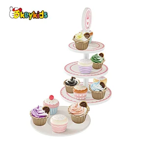 Most Popular Simulation Play Food Wooden Cake Stand Set Toy For Kids W10B447